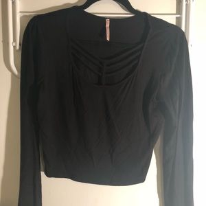 Black Long Sleeve Crop With Chest Detail